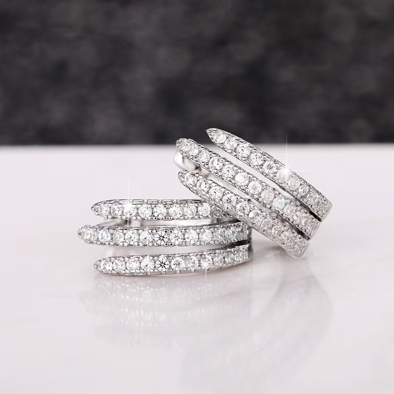 Triple Row Paved Huggie Earrings