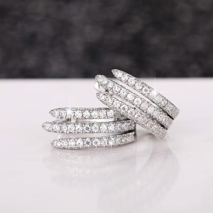 Triple Row Paved Huggie Earrings