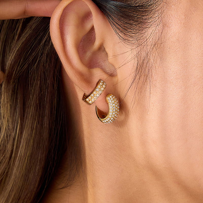 Pavé Crystal Gold Huggie Hoop Earrings
