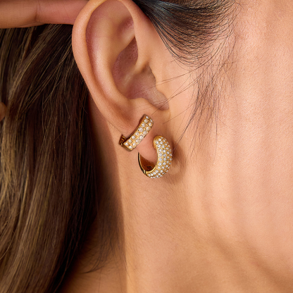 Pavé Crystal Gold Huggie Hoop Earrings
