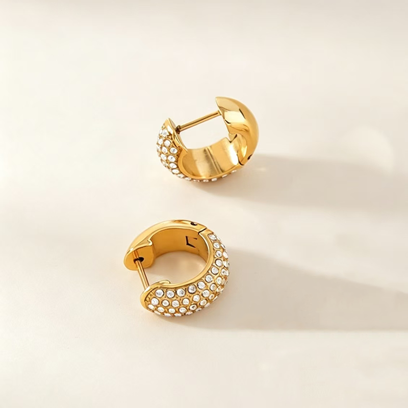 Pavé Crystal Gold Huggie Hoop Earrings