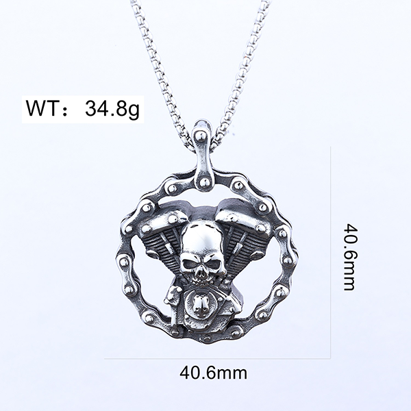 Motorcycle Chain Skull Engine Pendant Necklace