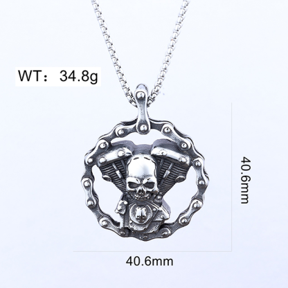 Motorcycle Chain Skull Engine Pendant Necklace