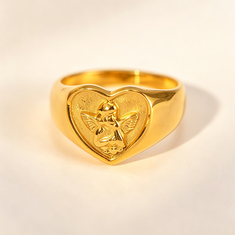 Heart Guardian Angel Signet Ring