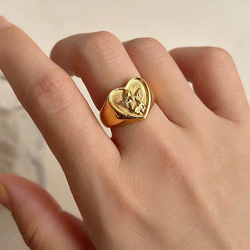 Heart Guardian Angel Signet Ring