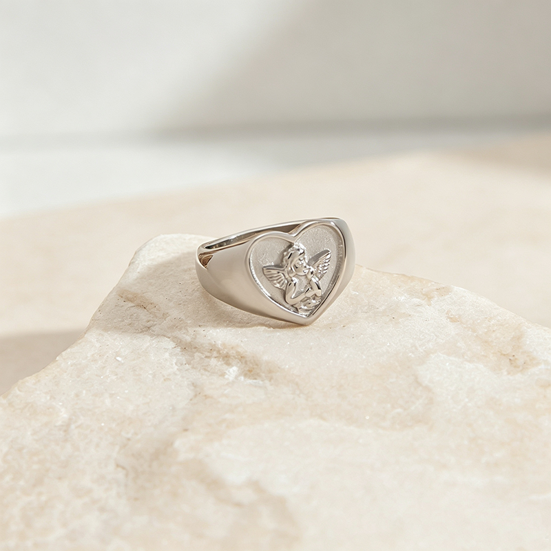 Heart Guardian Angel Signet Ring