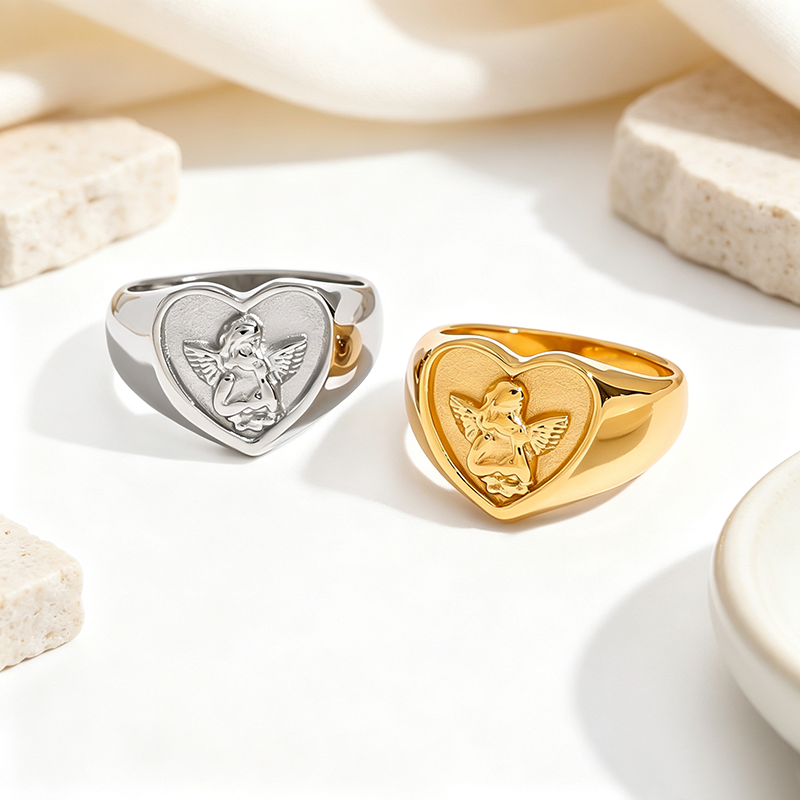 Heart Guardian Angel Signet Ring