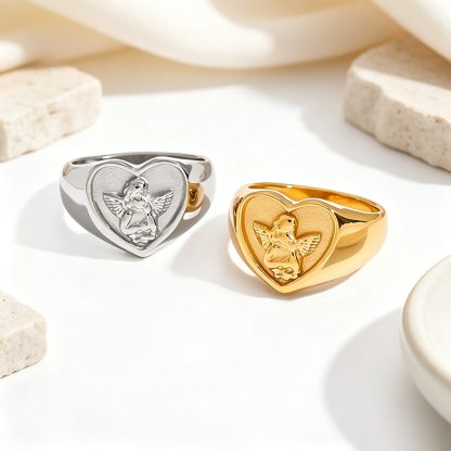 Heart Guardian Angel Signet Ring