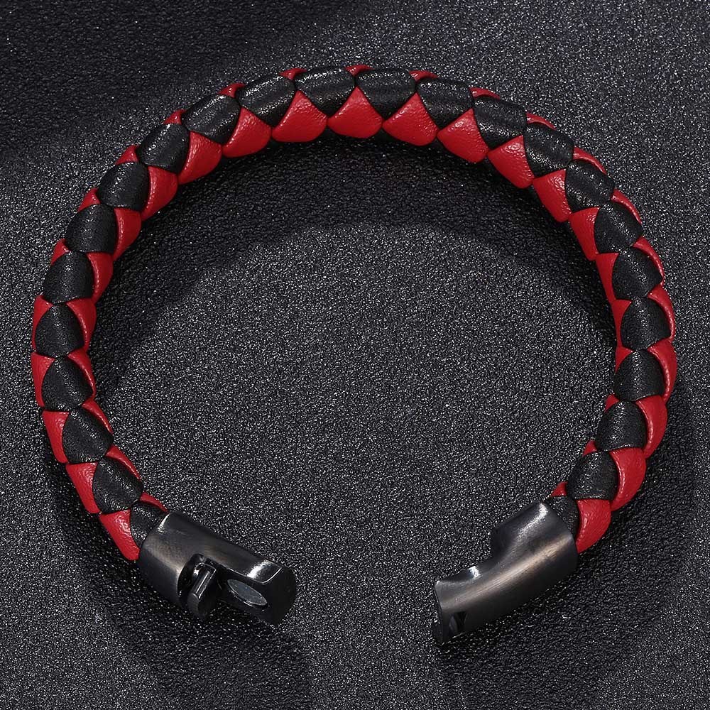 Viking Warrior Pattern Two-Tone Braided Leather Bracelet