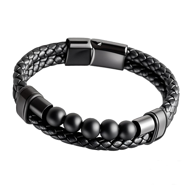 Viking Volcanic Stone Braided Leather Bracelet