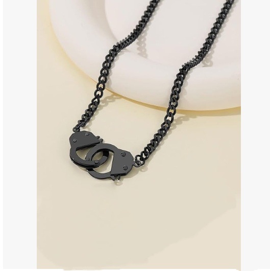Men’s/Women’s Black Curb Chain Handcuff Choker Necklace