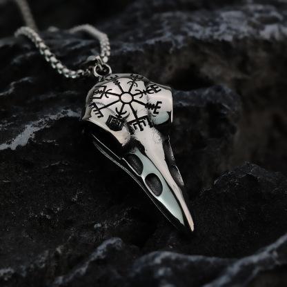 Viking Vegvisir Raven Skull Necklace