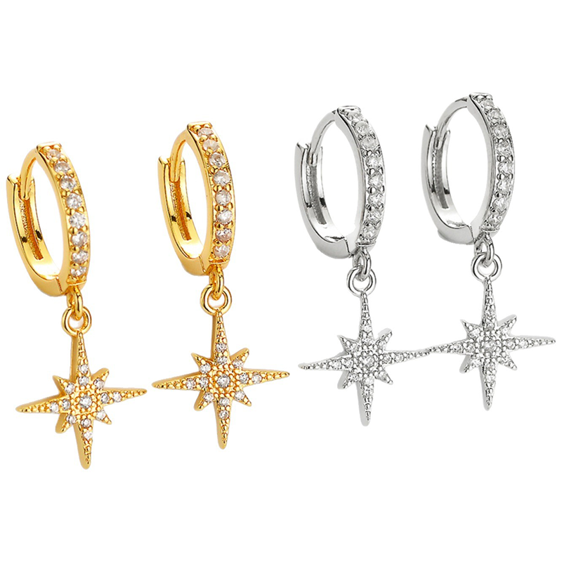 Pavé North Star Huggie Hoop Earrings