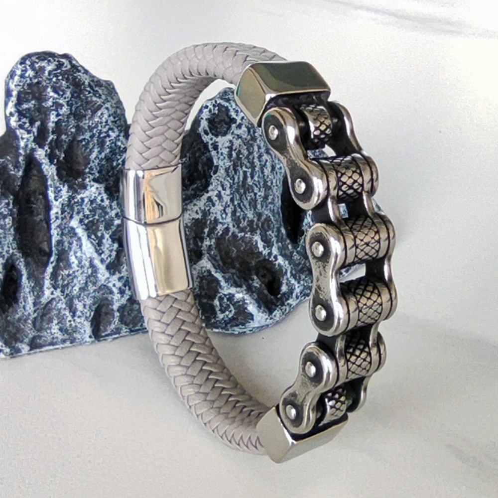 Viking Battle Chain Braided Leather Bracelet