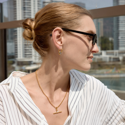 Square CZ OT T-Bar Necklace
