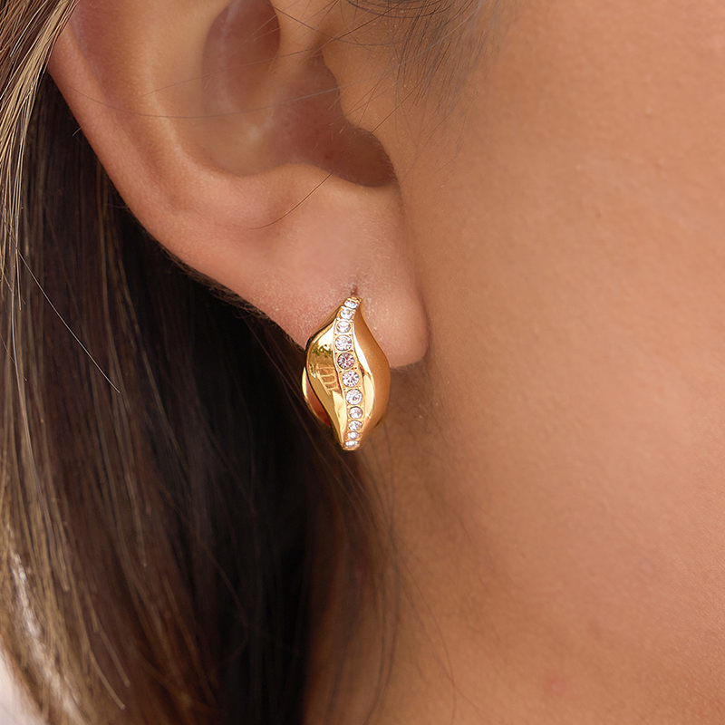Rippled Rhinestone Huggie Hoops