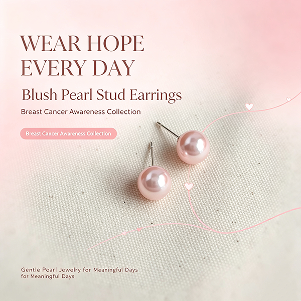 Support Breast Cancer Awareness | Hope Blush Pearl Studs / Hope Blush Pearl Clip Ear Cuffs