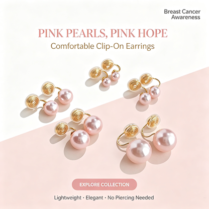 Support Breast Cancer Awareness | Hope Blush Pearl Studs / Hope Blush Pearl Clip Ear Cuffs