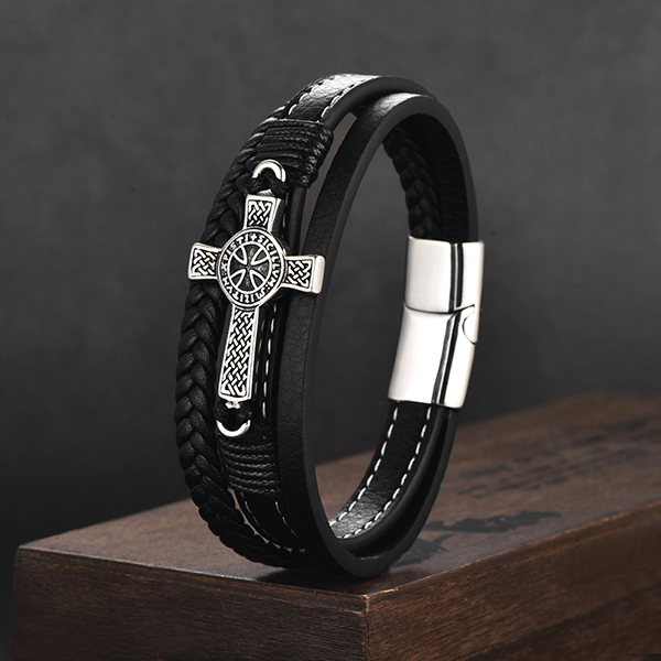 Viking Cross Braided Leather Bracelet