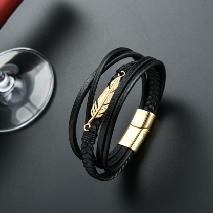 Viking Feather Braided Leather Bracelet