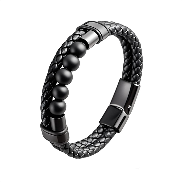 Viking Volcanic Stone Braided Leather Bracelet