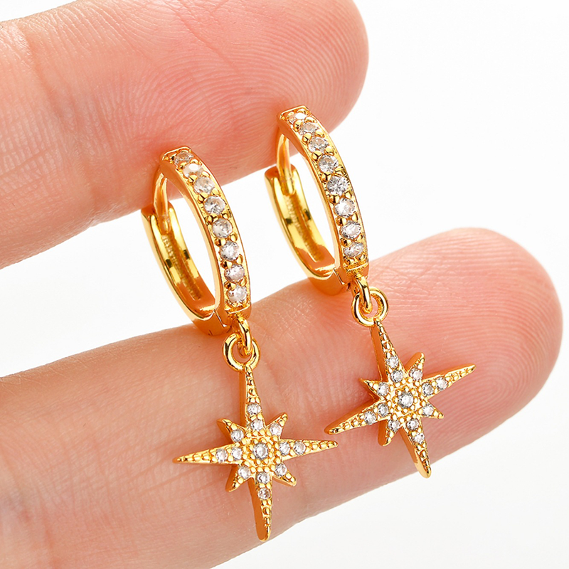 Pavé North Star Huggie Hoop Earrings
