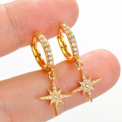 Pavé North Star Huggie Hoop Earrings
