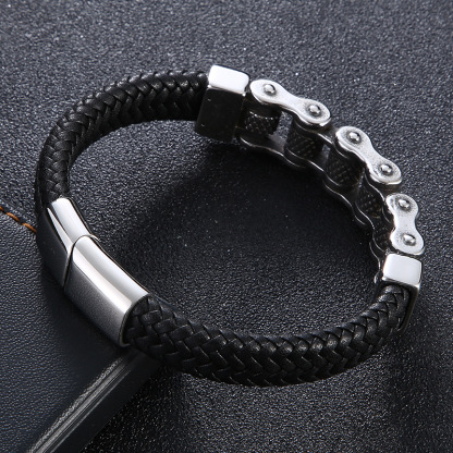 Viking Battle Chain Braided Leather Bracelet