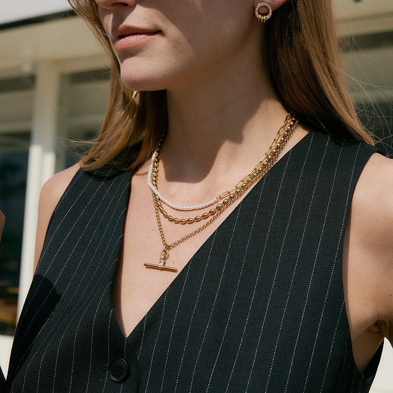 Square CZ OT T-Bar Necklace