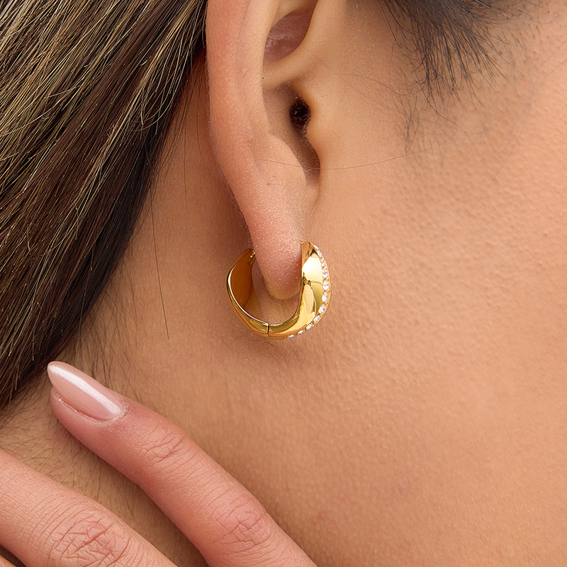 Rippled Rhinestone Huggie Hoops