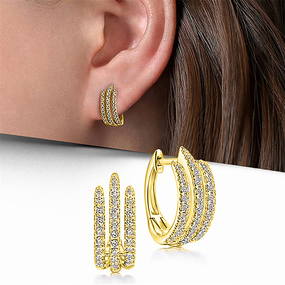 Triple Row Paved Huggie Earrings