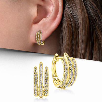Triple Row Paved Huggie Earrings