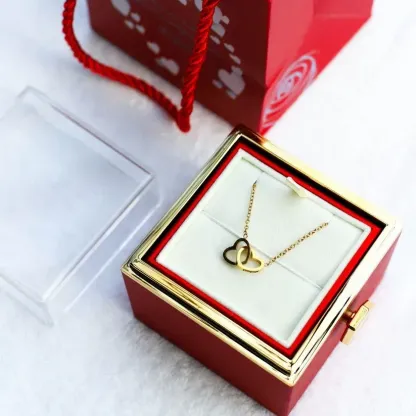 Double Heart Necklace Fashion Simple Heart-to-heart Pendant Clavicle Chain With Gift Box Gift Set