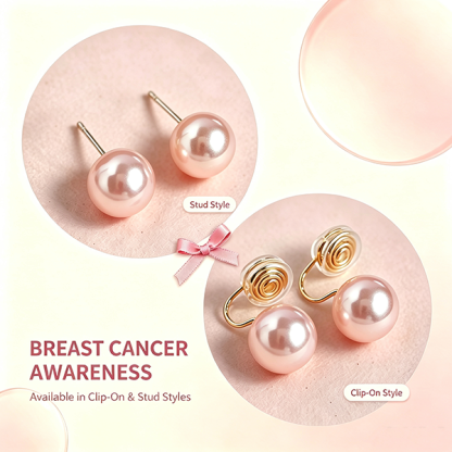 Support Breast Cancer Awareness | Hope Blush Pearl Studs / Hope Blush Pearl Clip Ear Cuffs