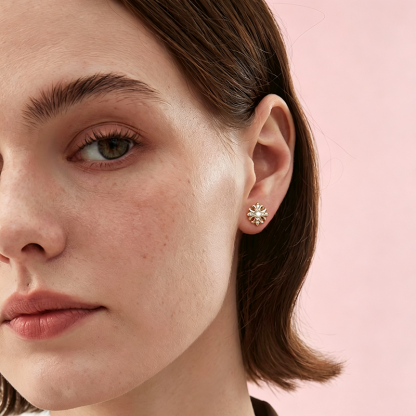 Support Breast Cancer Awareness |  Iris Flower CZ Titanium Screw‑Back Stud Earrings 