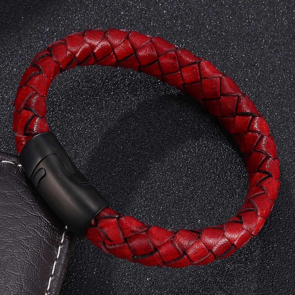 Viking Warrior Pattern Two-Tone Braided Leather Bracelet