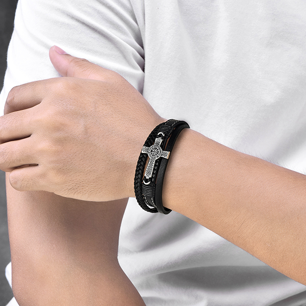 Viking Cross Braided Leather Bracelet