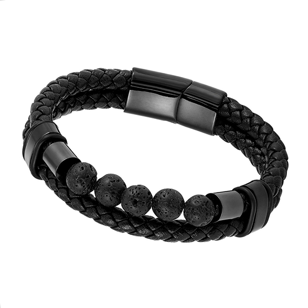 Viking Volcanic Stone Braided Leather Bracelet