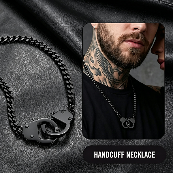 Men’s/Women’s Black Curb Chain Handcuff Choker Necklace