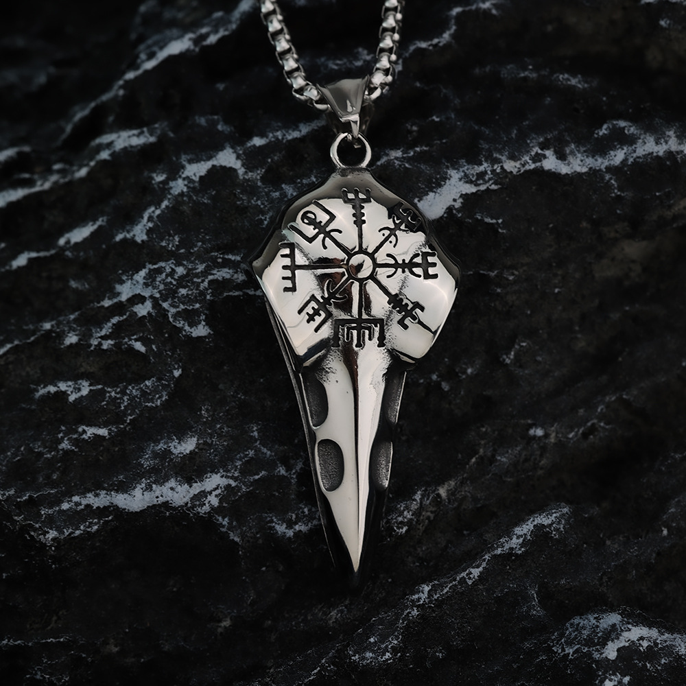 Viking Vegvisir Raven Skull Necklace