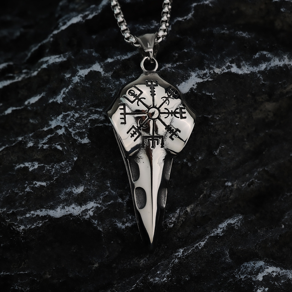 Viking Vegvisir Raven Skull Necklace