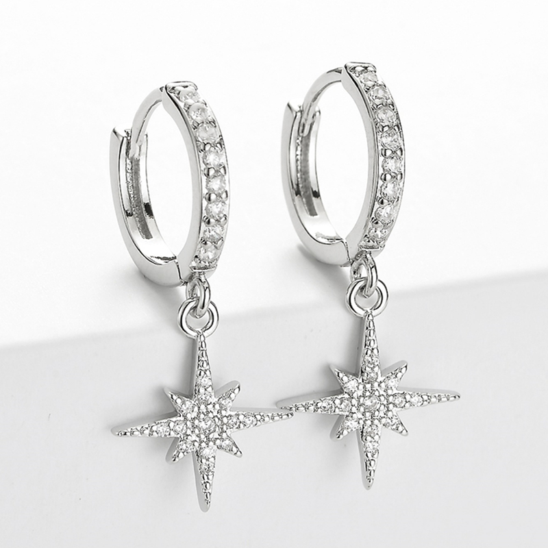 Pavé North Star Huggie Hoop Earrings