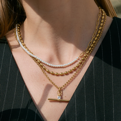 Square CZ OT T-Bar Necklace
