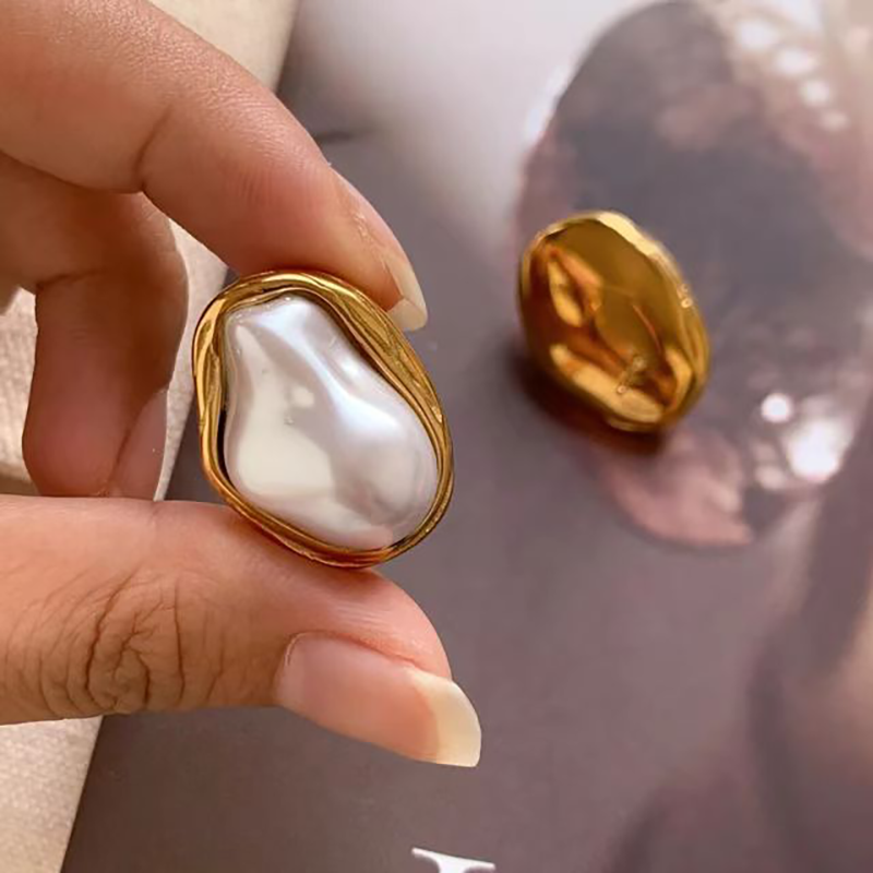 French Baroque Irregular Pearl Stud Earrings