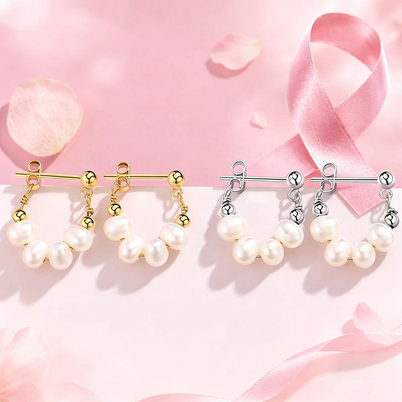 Support Breast Cancer Awareness |  Lumina Pearl Drop Hoop Earrings  | Buy 1 Get 1 Free Today