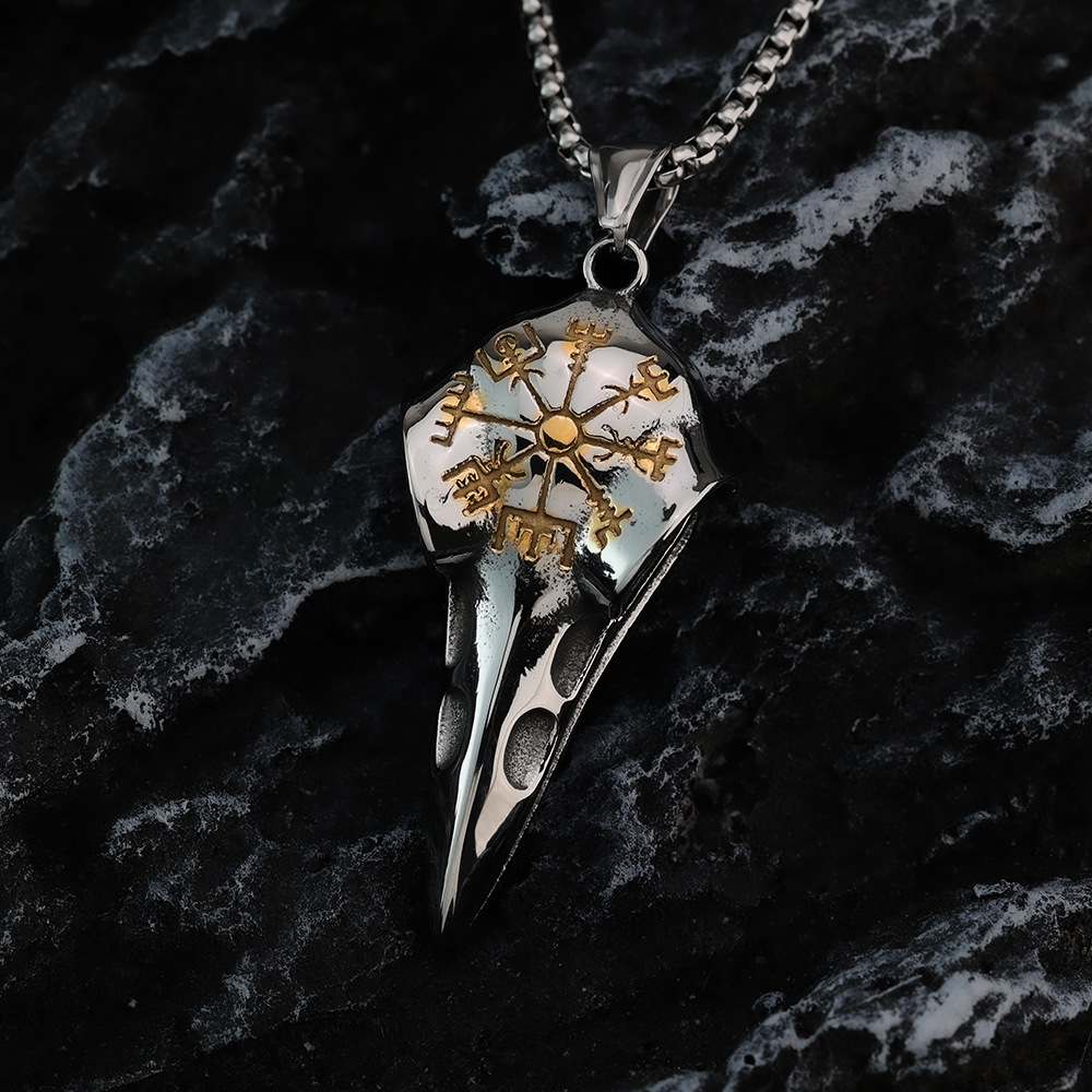 Viking Vegvisir Raven Skull Necklace