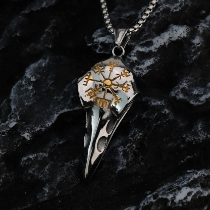 Viking Vegvisir Raven Skull Necklace