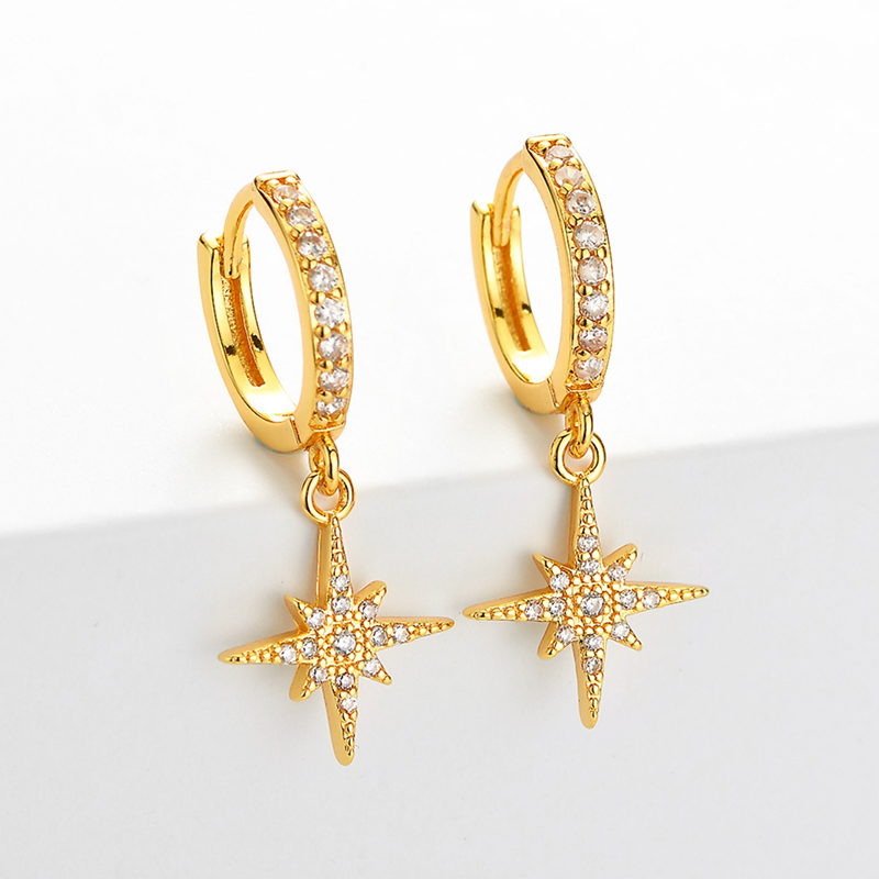 Pavé North Star Huggie Hoop Earrings