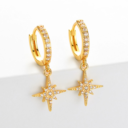 Pavé North Star Huggie Hoop Earrings