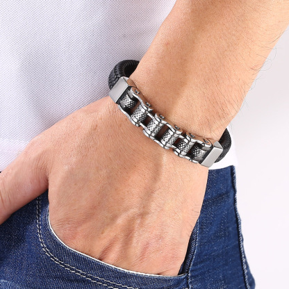 Viking Battle Chain Braided Leather Bracelet